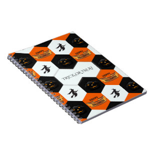 Caderno Espiral Padrão de Hexágonos do Dia das Bruxas Trick or Tre