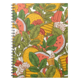 Caderno Espiral Padrão de Ilustração da Comida de Verão