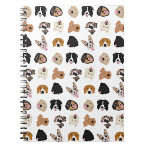 Caderno Espiral Padrão de Ilustração da Face de Cachorro Bonito