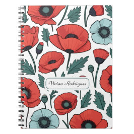Caderno Espiral Padrão de Ilustração das Flores de Papoila Vibrant