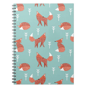Caderno Espiral Padrão de ilustração sem costura com a raposa de l