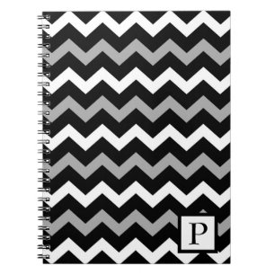 Caderno Espiral Padrão de Impressão Chevron Preto Branco e Cinza