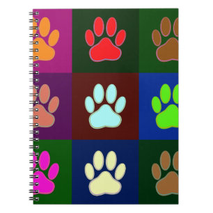 Caderno Espiral Padrão de Impressão de Pata de Cachorro Multicolor