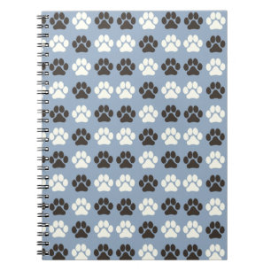 Caderno Espiral Padrão de Impressão de Pata Prata Azul