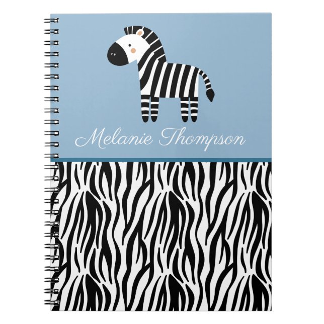 Caderno Espiral Padrão de Impressão de Zebra Nome Personalizado  (Frente)
