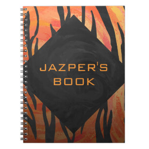 Caderno Espiral Padrão de Impressão preto e laranja quente do ti