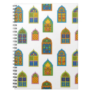 Caderno Espiral Padrão de Janelas de Vidro Colorido Árabe