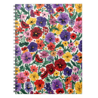 Caderno Espiral Padrão de Jardim Floral de Pensamentos de Primaver