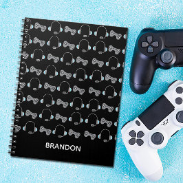 Caderno Espiral Padrão de Jogo Personalizado Cool Gamer Preto