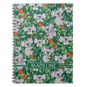 Caderno Espiral Padrão de Koala bonito personaliza o Hunter verde