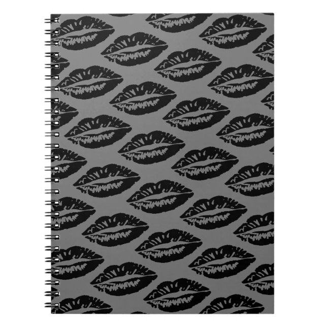 Caderno Espiral Padrão de Lábios Pretos (Frente)