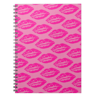 Caderno Espiral Padrão de Lábios Rosas