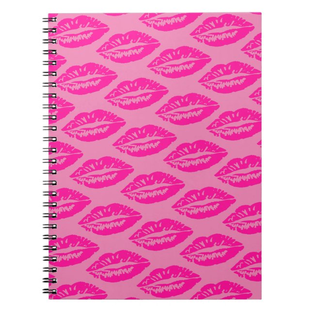 Caderno Espiral Padrão de Lábios Rosas (Frente)
