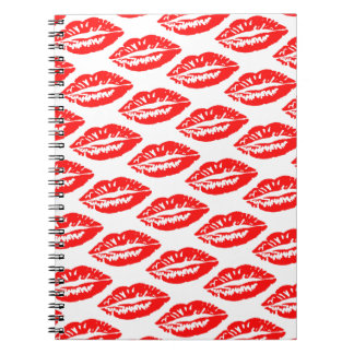 Caderno Espiral Padrão de Lábios vermelhos