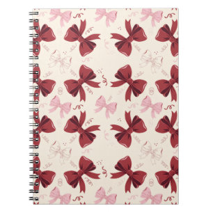 Caderno Espiral Padrão de Laço Coquette Borgonha