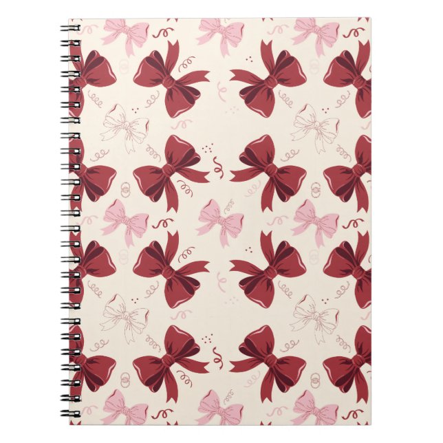 Caderno Espiral Padrão de Laço Coquette Borgonha (Frente)