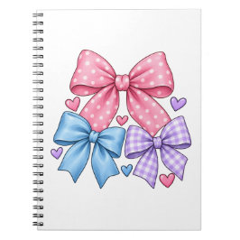 Caderno Espiral Padrão de Laço de Fita Fofo – Laço Rosa Azul e Rox