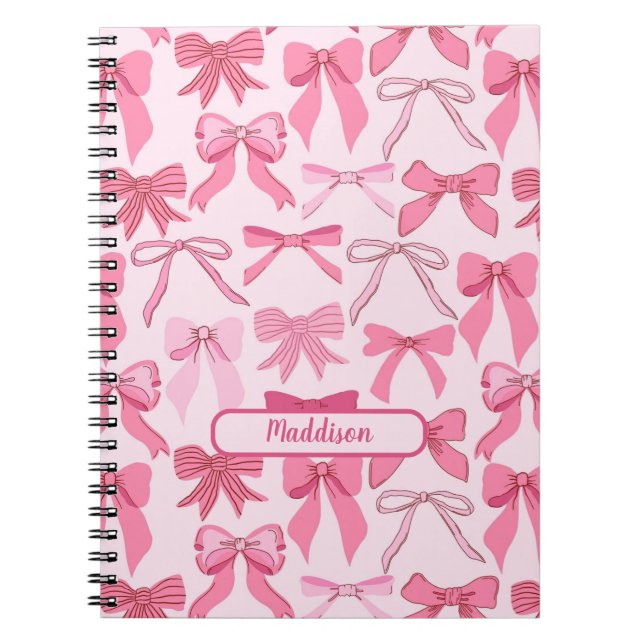 Caderno Espiral Padrão de Laço Rosa Charmoso (Frente)