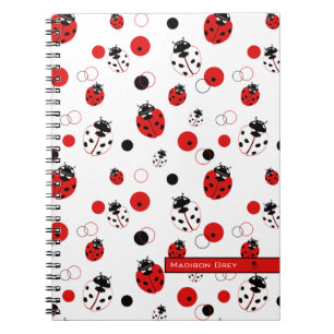 Caderno Espiral Padrão de Ladybug vermelho, preto e branco simple