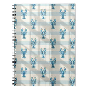 Caderno Espiral Padrão de Lagosta em Aquarela Azul em Listra Coste