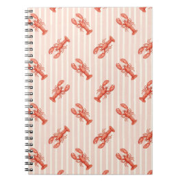 Caderno Espiral Padrão de Lagosta em Aquarela sobre Listras Rosa S