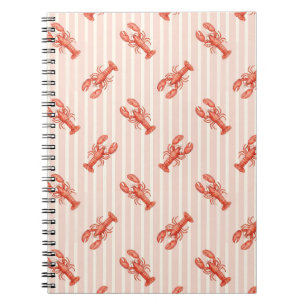 Caderno Espiral Padrão de Lagosta em Aquarela sobre Listras Rosa S