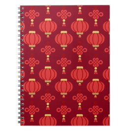 Caderno Espiral Padrão de Lanterna Vermelha Chinesa Moderna