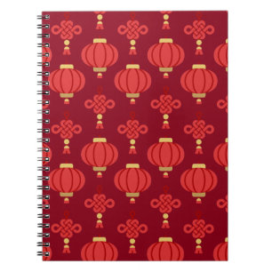 Caderno Espiral Padrão de Lanterna Vermelha Chinesa Moderna