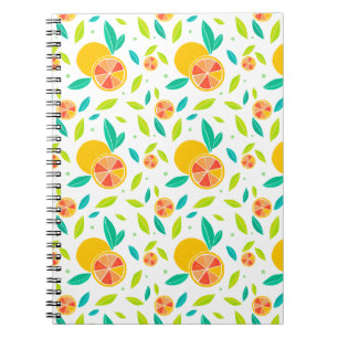Caderno Espiral Padrão de Laranjas Doce da Aquarela