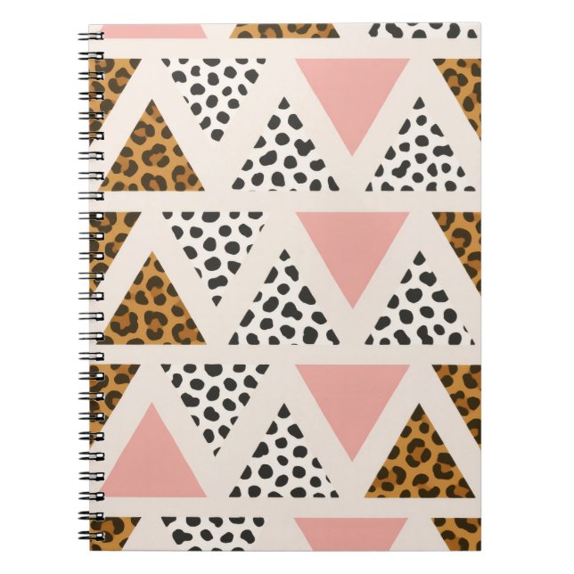 Caderno Espiral Padrão de Leopardo Chic e Triângulo Rosa (Frente)