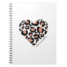 Caderno Espiral Padrão de leopardo elegante personalizado Coração