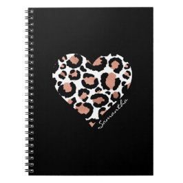 Caderno Espiral Padrão de leopardo elegante personalizado Coração