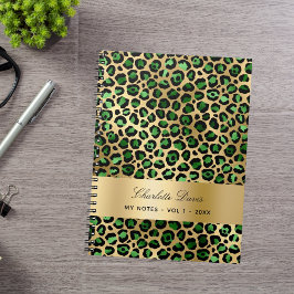 Caderno Espiral Padrão de leopardo-leopardo-verde-meralda