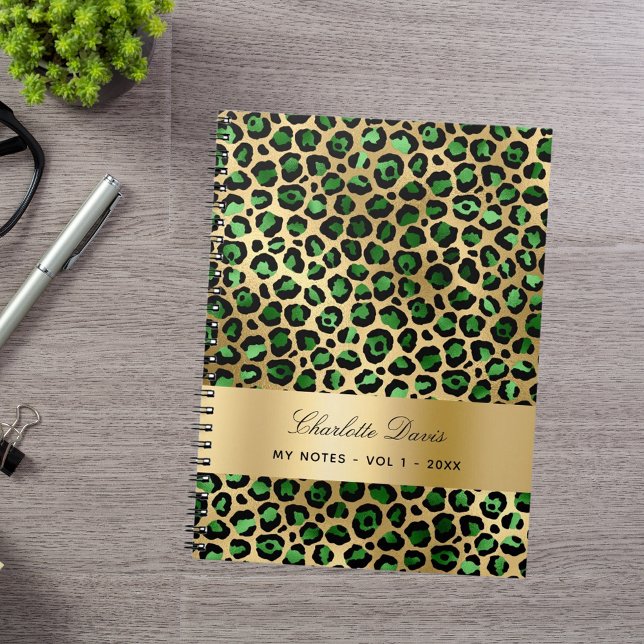Caderno Espiral Padrão de leopardo-leopardo-verde-meralda (Criador carregado)
