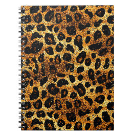 Caderno Espiral Padrão de Leopardo Luxuoso Dourado Marrom Ferrugem
