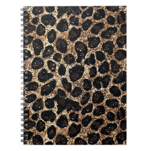 Caderno Espiral Padrão de Leopardo Preto Marrom Dourado Brilhante