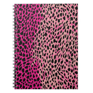 Caderno Espiral Padrão de leopardo rosa, animal têxtil, backgrogue