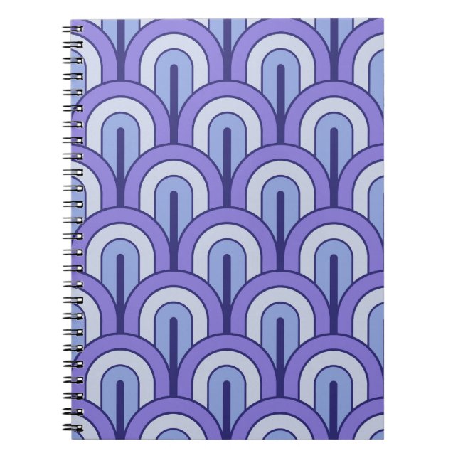 Caderno Espiral Padrão de Leque Geométrico Gradado Retro (Frente)