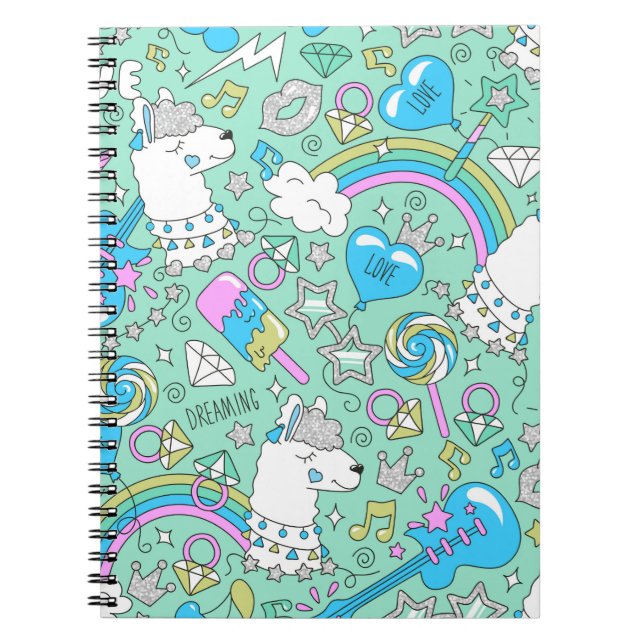 Caderno Espiral padrão de lhama 2 (Frente)