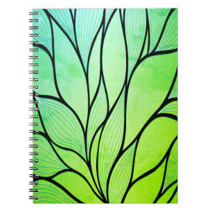 Caderno Espiral Padrão de licença criativa de matizes verdes brilh