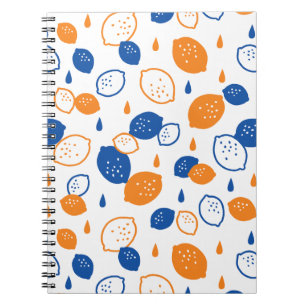Caderno Espiral Padrão de limão azul e laranja, com Frutas empinad