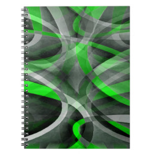 Caderno Espiral Padrão de Linha Curva Retro Neon Verde e Cinza dos