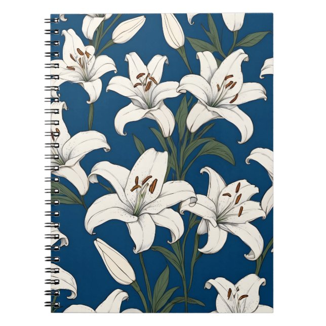 Caderno Espiral Padrão de lírios de páscoa branca (Frente)