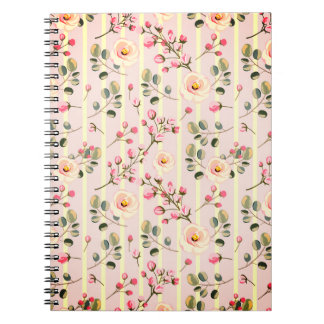 Caderno Espiral Padrão de Listra Floral Rosa Suave