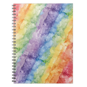 Caderno Espiral Padrão de Listras de Aquarela Arco-Íris