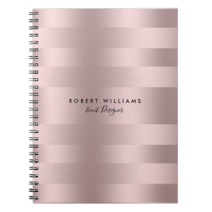 Caderno Espiral padrão de listras rosa-douradas