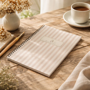 Caderno Espiral Padrão de Listras Rústicas de Fazenda Bege e Taupe