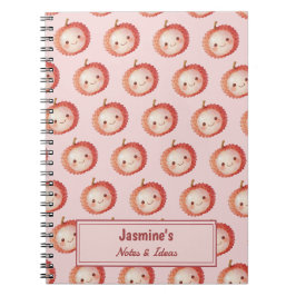 Caderno Espiral Padrão de Litchia Lucky You Personalizado Aquarela