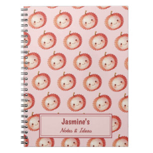 Caderno Espiral Padrão de Litchia Lucky You Personalizado Aquarela