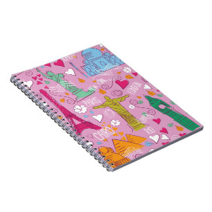 Caderno Espiral padrão de localizações de viagens vintage